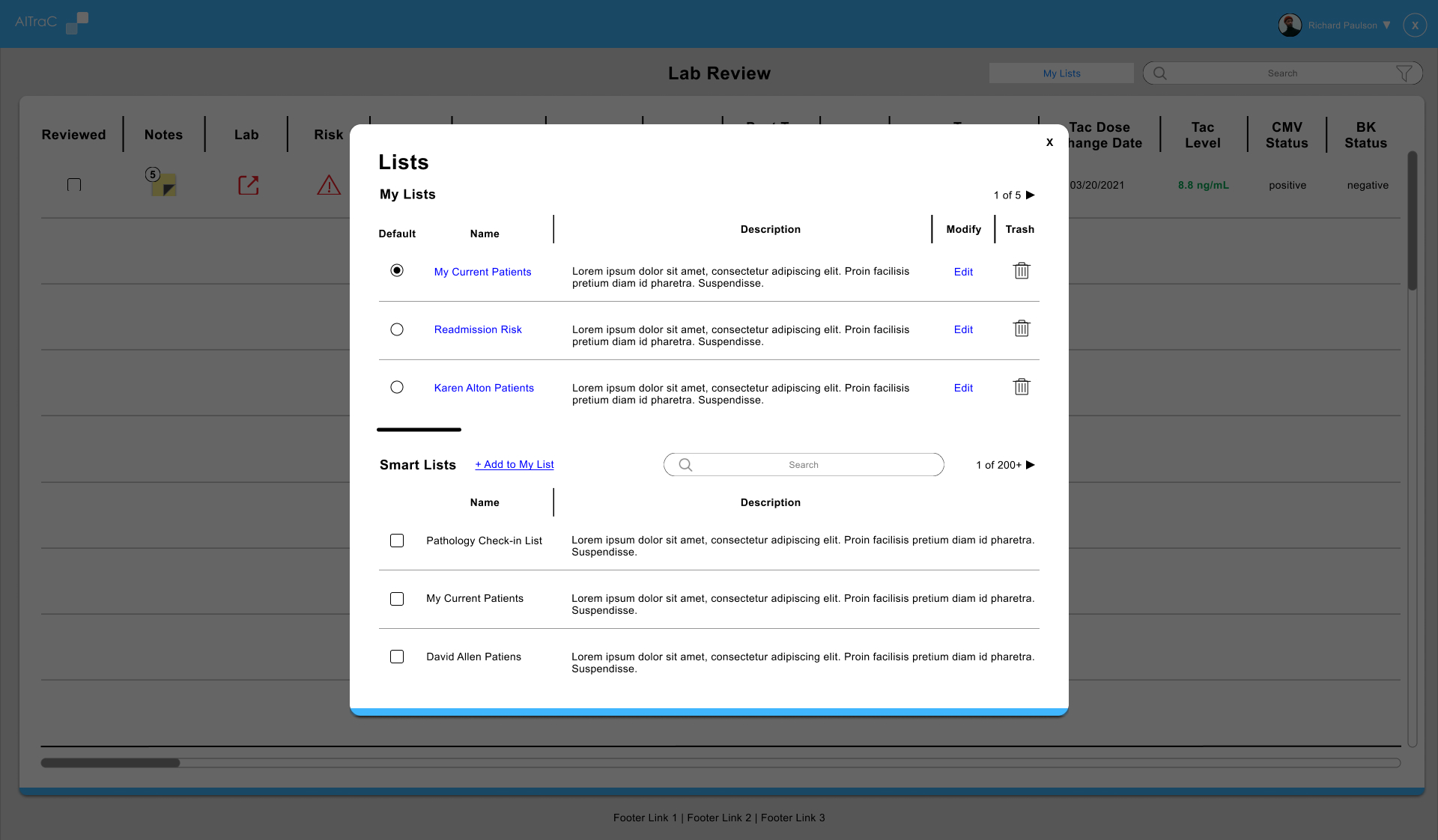 My Lists Preference Modal Overlay