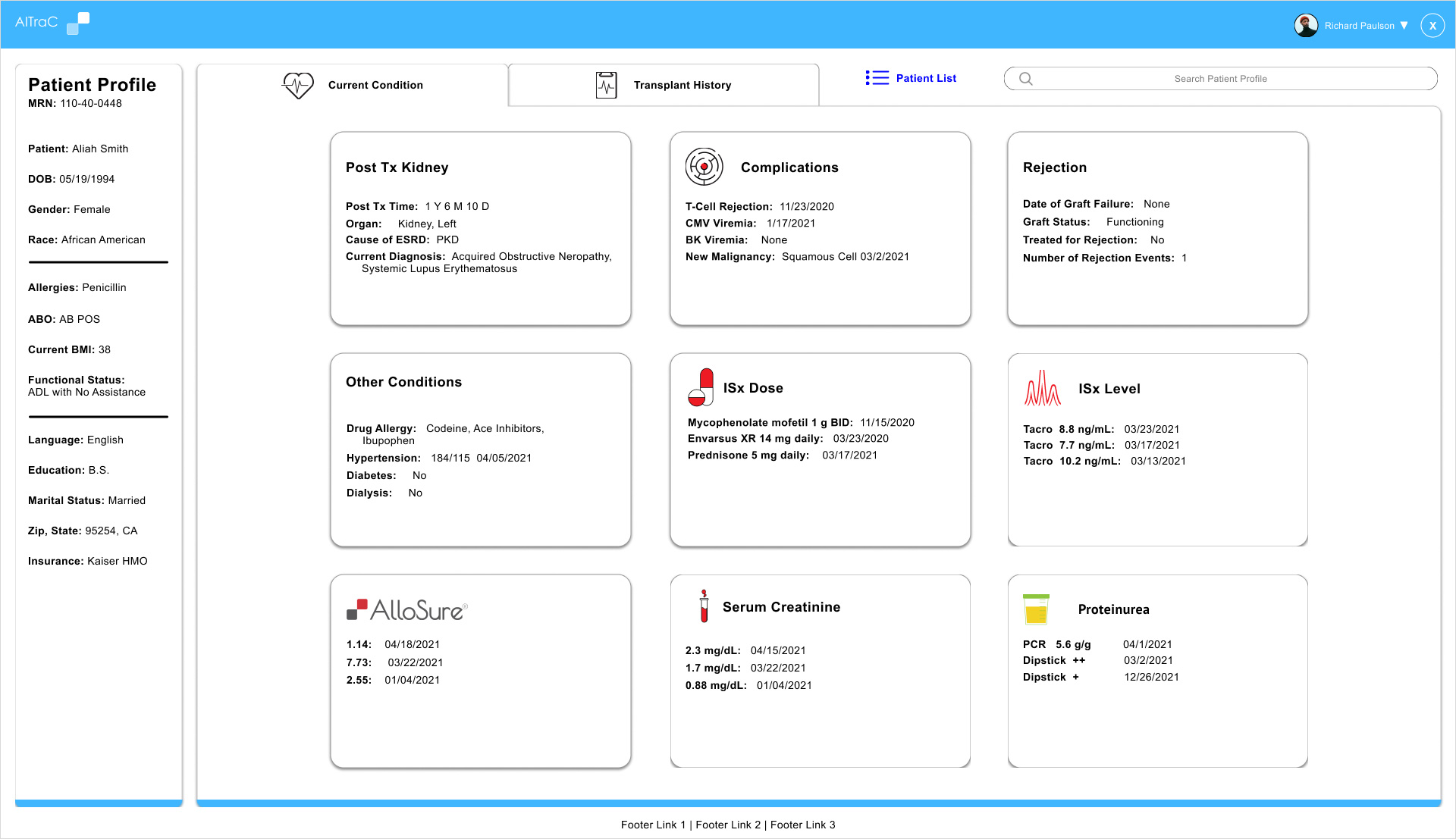 Patient Profile Current Condition Screen