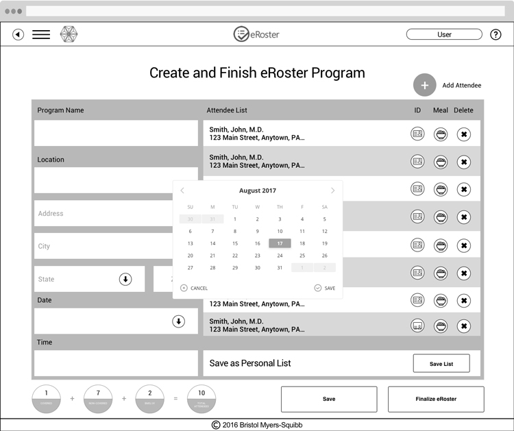 Create and Finish eRoster Wireframe