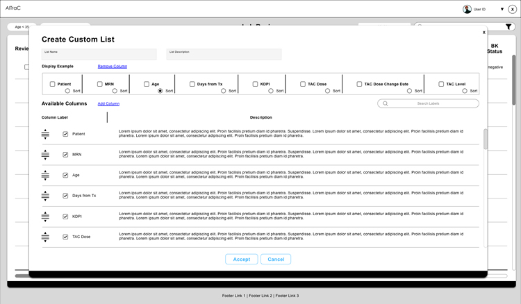 Patient List with open Create Custom List Overlay