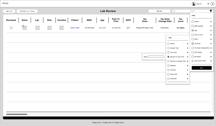 Patient List with open Filter Menu
